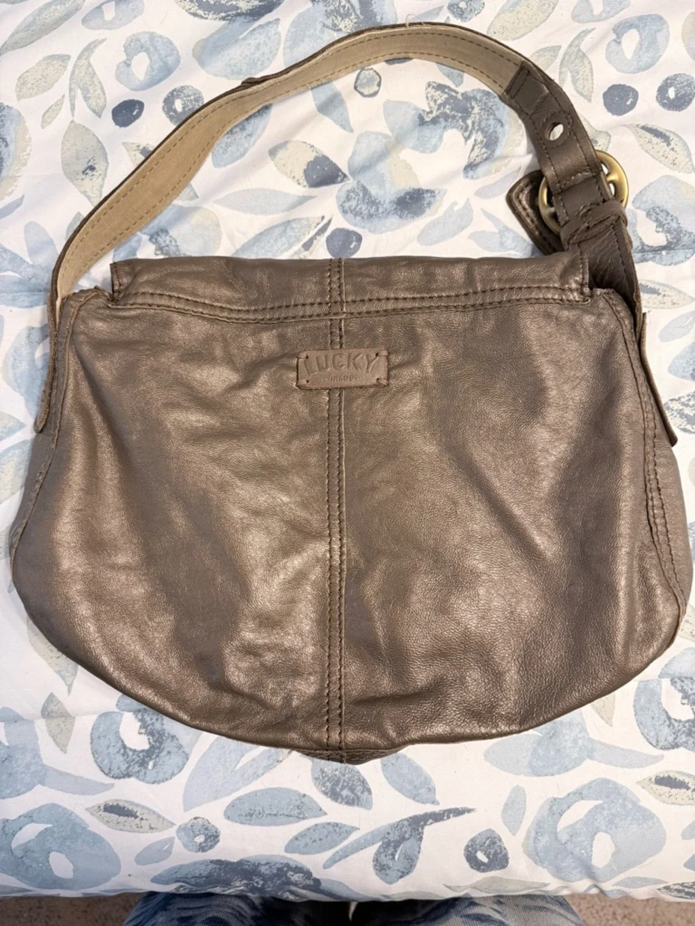 Lucky Brand Metallic Taupe Leather Shoulder Bag
